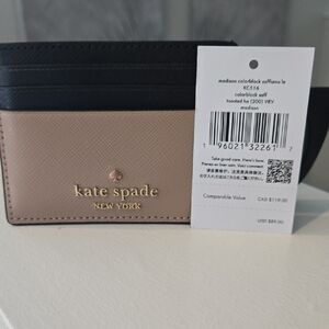 kate spade black & blush colorblock saffiano card case